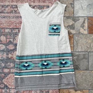 Carbon southwestern aztec cut off mens tank top